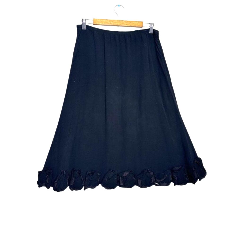 J. Jill Linen Floral Embordered Midi Skirt Womens Small Career Modest Chic Black